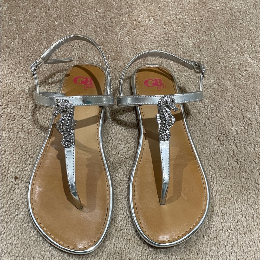 GB Girls Silver Sandals with Rhinestone Detail